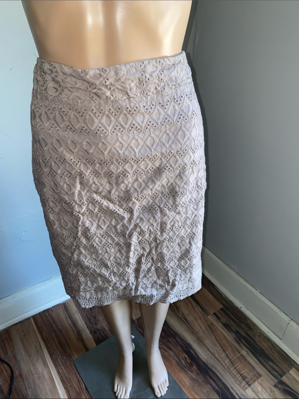 Ann Taylor Lace Eyelet Pencil Skirt in Taupe E-4